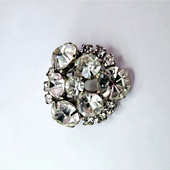 Vintage Silver Tone Clear Round Domed Prong Set Rhinestone Cluster Brooch Pin - Picture 3 of 8